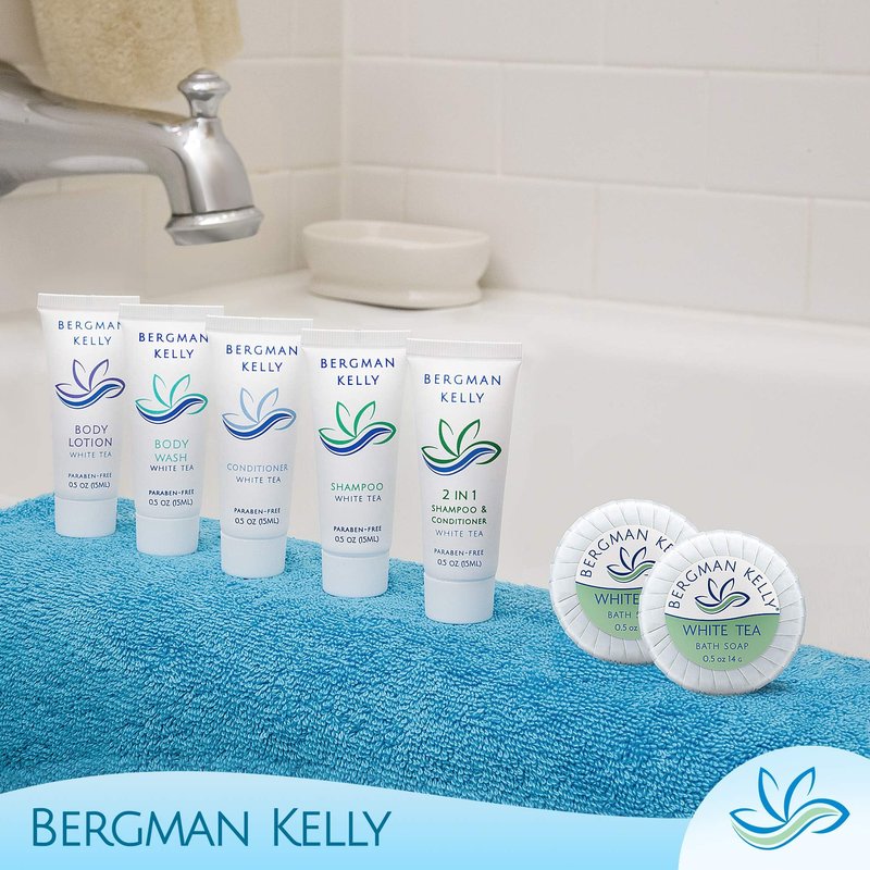 BERGMAN KELLY - Hotel Soap Bars - White Tea, 0.5 oz, 100 PK - Travel Size Luxury Bulk Amenities Bar Soap - Mini Individually Wrapped Round Soap - Small Toiletries for Airbnb, Motel, Guest Bathroom