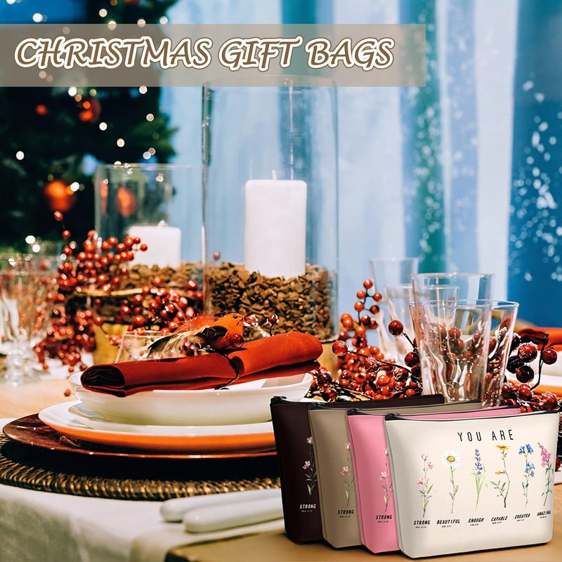 Frienda 24 Pcs God Says You Are Cosmetic Bags for Women Bible Verse Floral Makeup Case Inspirational Religious Bags Affirmations Christian Gifts for Mother's Day Birthday Easter Day(Natural Color)