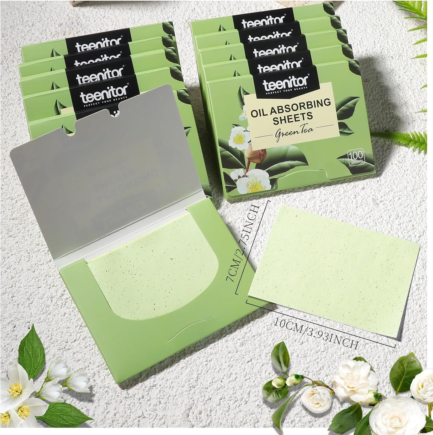 Teenitor Oil Blotting Sheets for Face, 400 Sheets Green Tea Oil Absorbing Sheets Blotting Paper for Oily Skin, Oil Absorbent Pads Face Oil Wipes Oil Sheets for Women, Oil Control Film Large 10cmx7cm