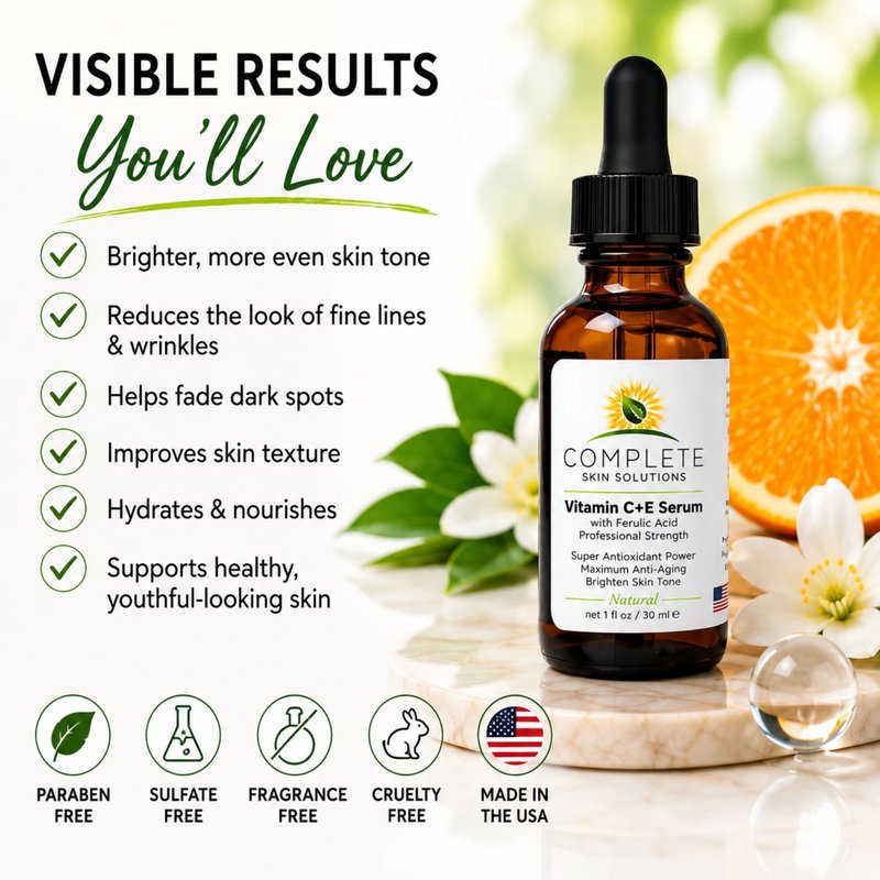 Complete Skin Solutions Natural Vitamin C E Serum with Ferulic Acid 1 oz