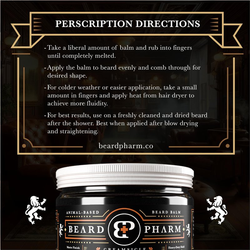 BeardPharm™ Premium Animal Based Beard Balm for Conditioning, Hold, and Control - Handcrafted with Tallow & Lanolin - Long-Lasting Scent - Non-Greasy Formula - No Industrial Seed Oils (Creamsicle)