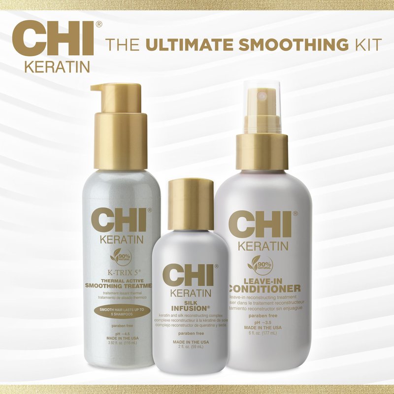 CHI Ultimate Smoothing Gift Kit, 2 Oz Keratin Silk Infusion, 3.92 Oz K-Trix & 2.26 Oz Leave-In Conditioner, Sulfate, Paraben, & Cruelty-Free (3 Items)