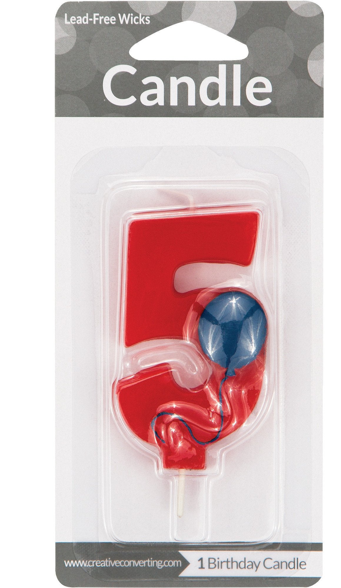 Creative Converting 104205 Molded Numeral with Balloon Birthday Cake Candle, 5, Red