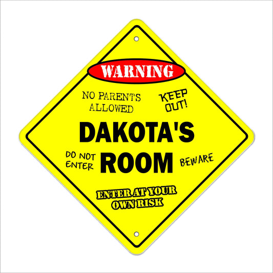 Dakota's Room Sign Crossing Zone Xing | Indoor/Outdoor | 12" Tall Kids Bedroom Decor Door Children's Name boy Girl