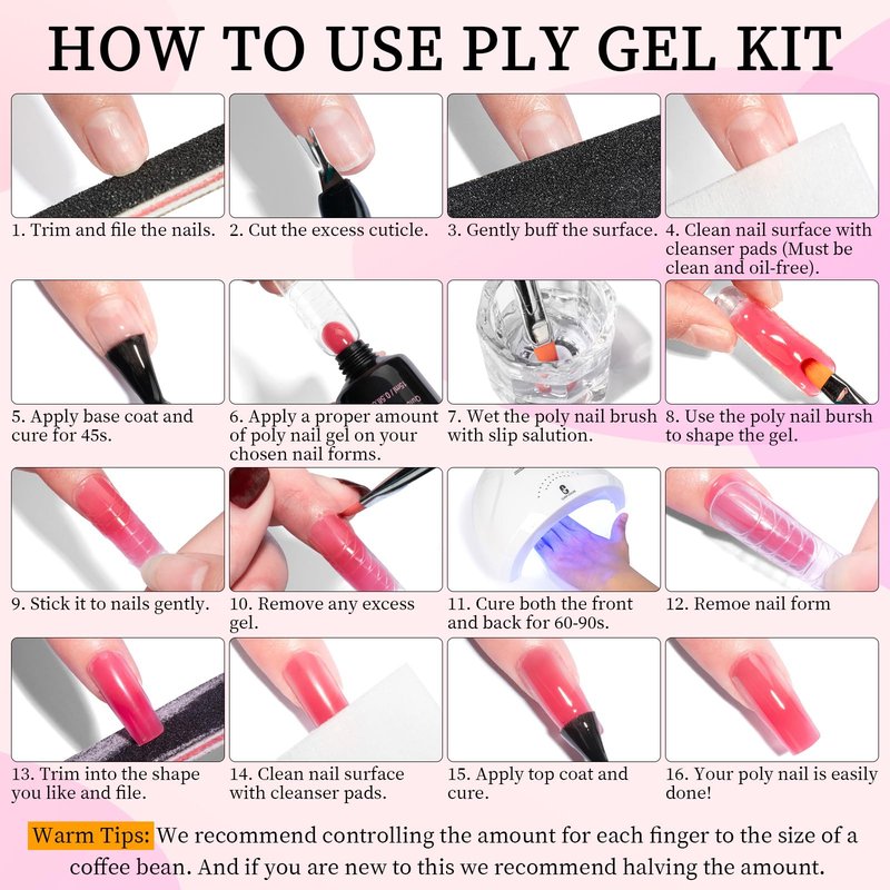 Clara Colors Poly Gel Nail Kit, 12 Colors Clear Jelly Nude Pink Poly Extension Gel Nail Kit All In One Polygel Nail Kit Starter Kit with Slip Solution and Tools for Nail Art DIY with Everything