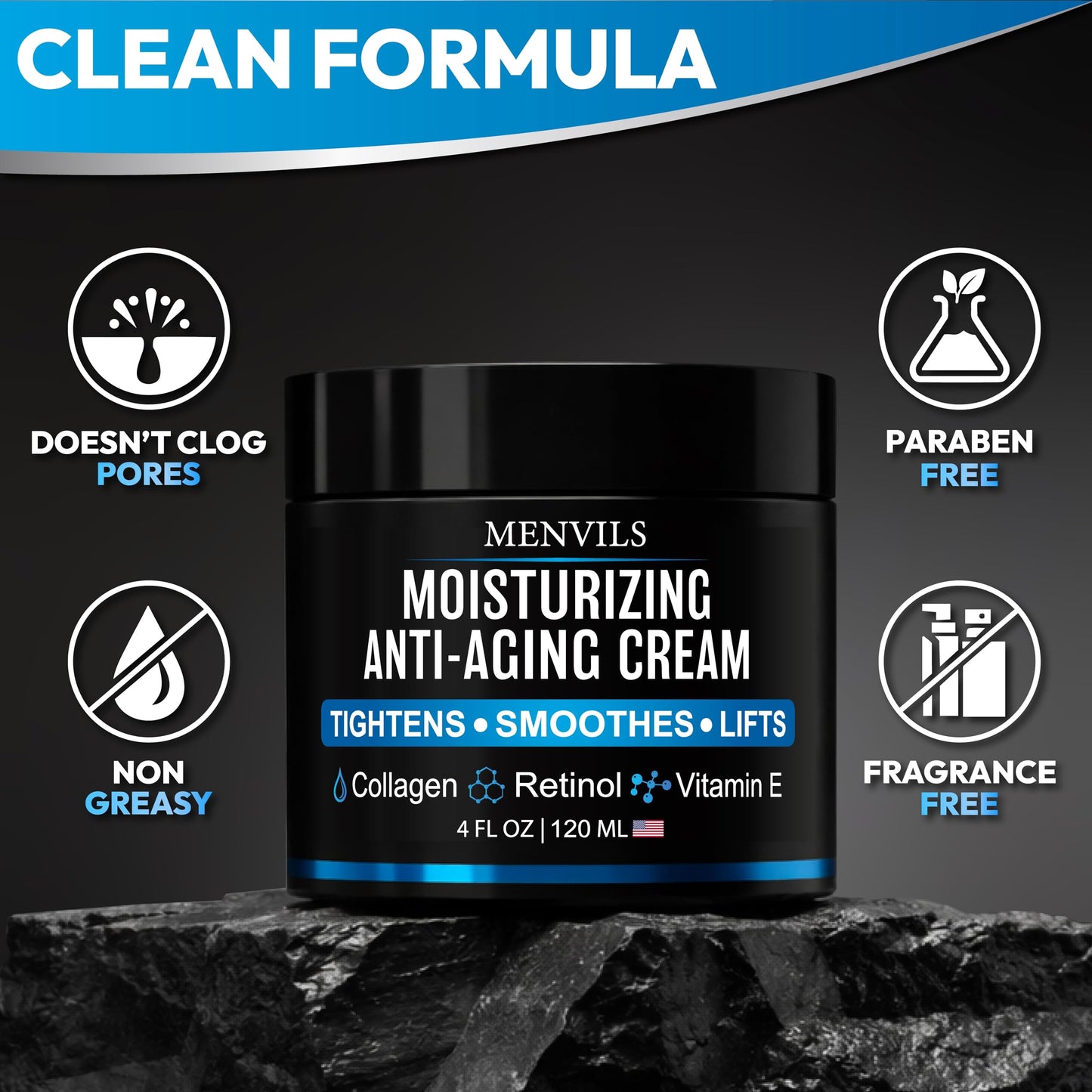 (2 Pack) Mens Face Moisturizer Cream - Anti Aging & Wrinkle for Men with Collagen, Retinol, Vitamins E, Jojoba Oil - Face Lotion - Age Facial Skin Care - Eye Wrinkle - 8 oz Total