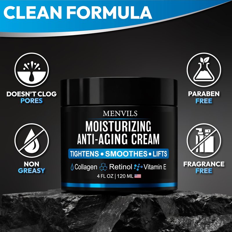 (2 Pack) Mens Face Moisturizer Cream - Anti Aging & Wrinkle for Men with Collagen, Retinol, Vitamins E, Jojoba Oil - Face Lotion - Age Facial Skin Care - Eye Wrinkle - 8 oz Total