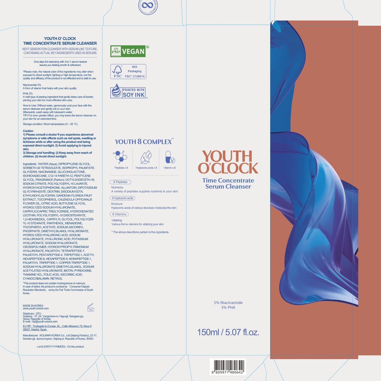 YOUTH O'CLOCK Time Concentrate Serum Cleanser (5.07 fl.oz. 150ml) Niacinamide 5% + PHA 3%