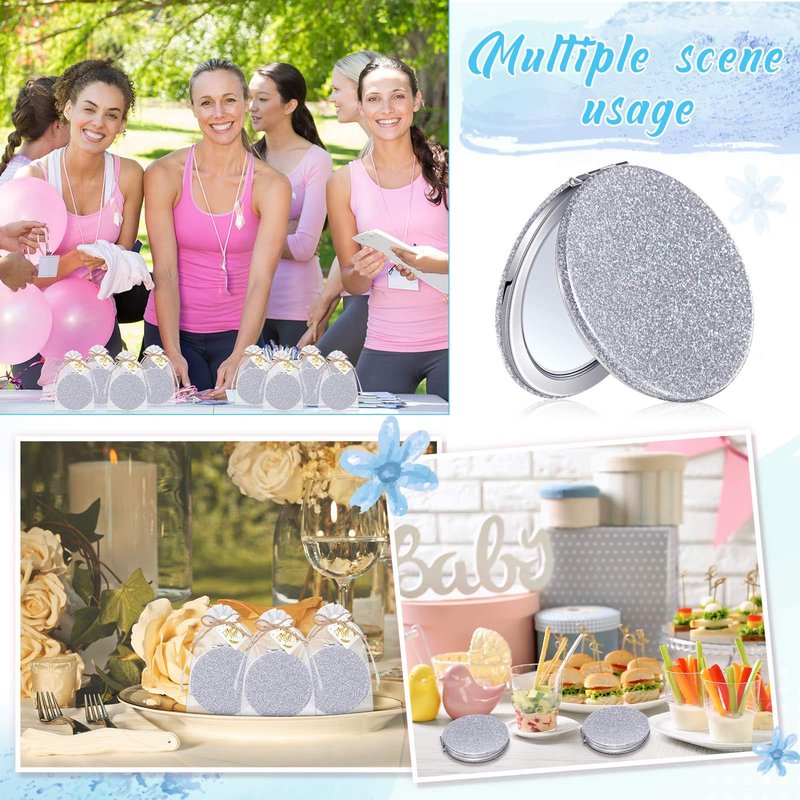 Chunful 30 Sets Compact Magnifying Mirrors Gifts with Thank You Card and Rope Quinceanera Party Favors for Guests Bridal Shower Wedding Souvenir Bridesmaids Mother's Day (Silver)