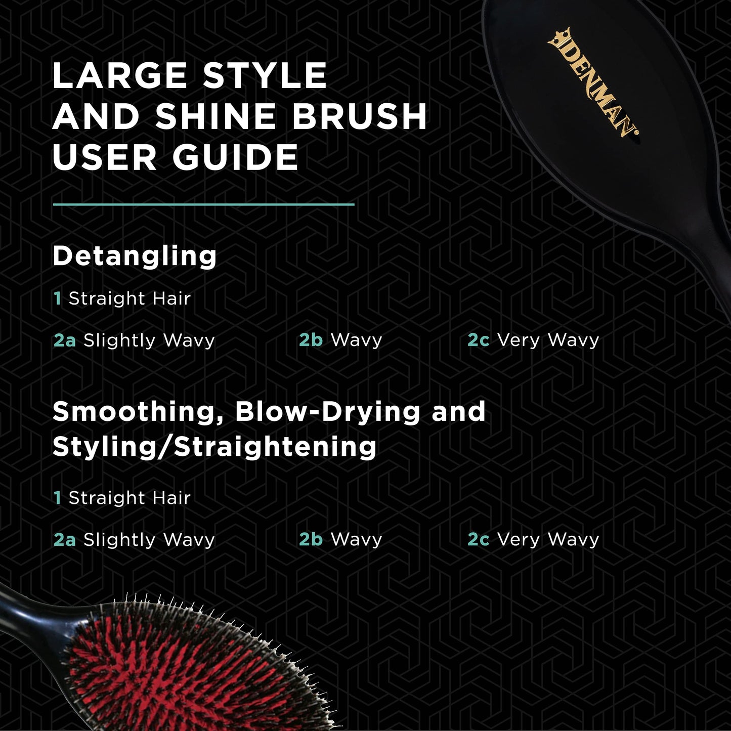 Denman Cushion Hair Brush (Large) with Soft Nylon Quill Boar Bristles - Porcupine Style for Grooming, Detangling, Straightening, Blowdrying and Refreshing Hair – Black, D81L