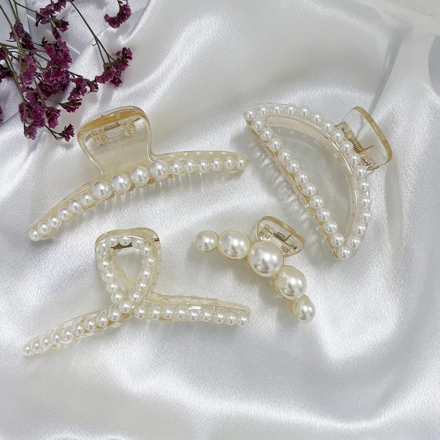 Mehayi 4 PCS Large Pearl Hair Claw Clips for Women Girls, Hair Barrette Clamps for Thick Thin Hair, Fashion Hair Accessories Headwear Styling Tools for Party Wedding