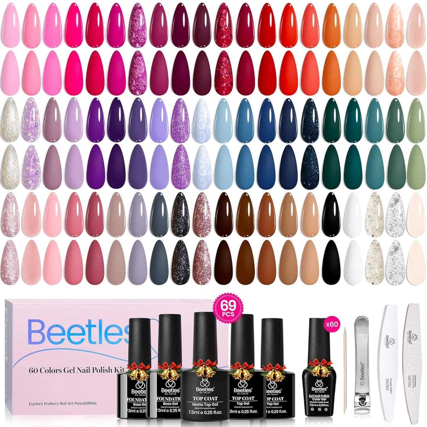 Beetles Gel Nail Polish Set - 60 Colors UV Gel Polish Kit | Vibrant Shades & Glitter for DIY Manicure