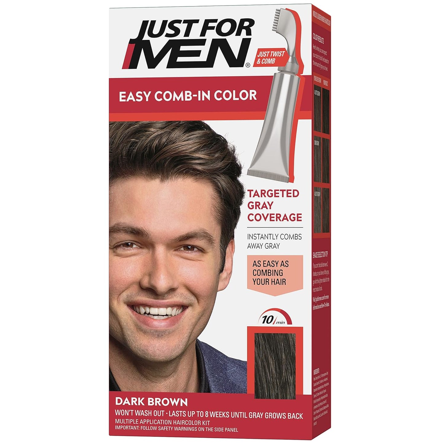 Just For Men Easy Comb-In Color Mens Hair Dye, Easy No Mix Application with Comb Applicator - Medium-Dark Brown, A-40, Pack of 1