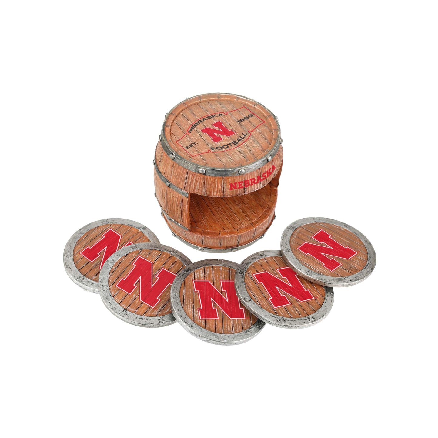 FOCO Nebraska Cornhuskers NCAA 5 Pack Barrel Coasters
