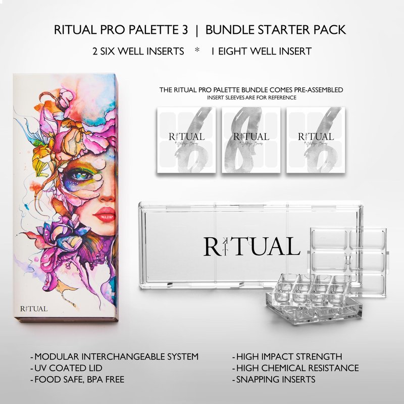 Empty Makeup Palette | 20 Wells | Modular Interchangeable Depotting System | Ritual Pro Palette 3 | Sample Bundle, Lipstick, Creams, Alcohol based makeup and paint, watercolor, Gouache, Acrylic paint