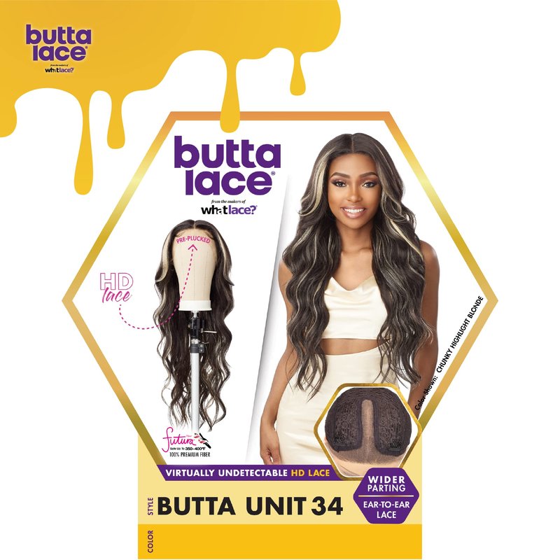 Sensationnel Butta Lace Wigs - Unit 34 Extra Wide 5 Inch Deep Parting Synthetic Preplucked Hairline Glueless Lacefront (1 JETBLACK)