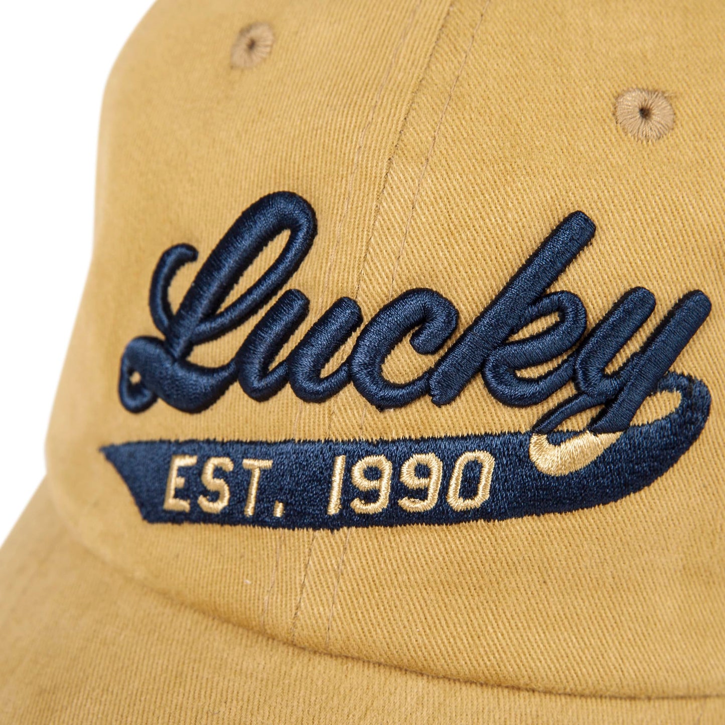 Lucky Brand Cotton Baseball Cap with Adjustable Straps for Men and Women (One Size Fits Most), 1990 Embroidered-Gold