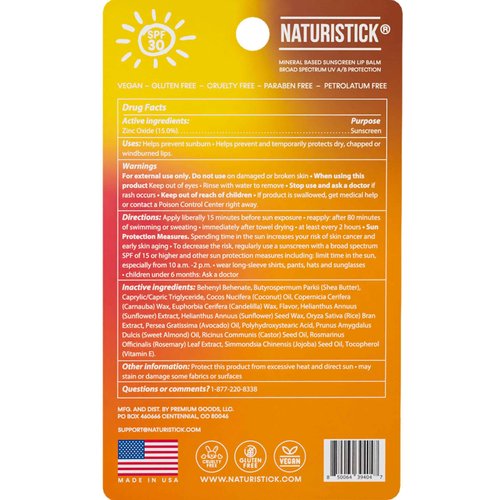 Naturistick SPF 30 Vegan Lip Balm – Mineral Sunscreen with Zinc Oxide | Broad Spectrum UVA/UVB | 100% Natural, Coral-Friendly Formula | 5-Pk Raspberry, Coconut, Cherry, Citrus, Spearmint | Made in USA