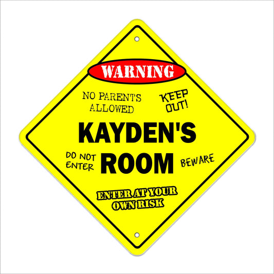 Kayden's Room Sign Crossing Zone Xing | Indoor/Outdoor | 12" Tall Kids Bedroom Decor Door Children's Name boy Girl