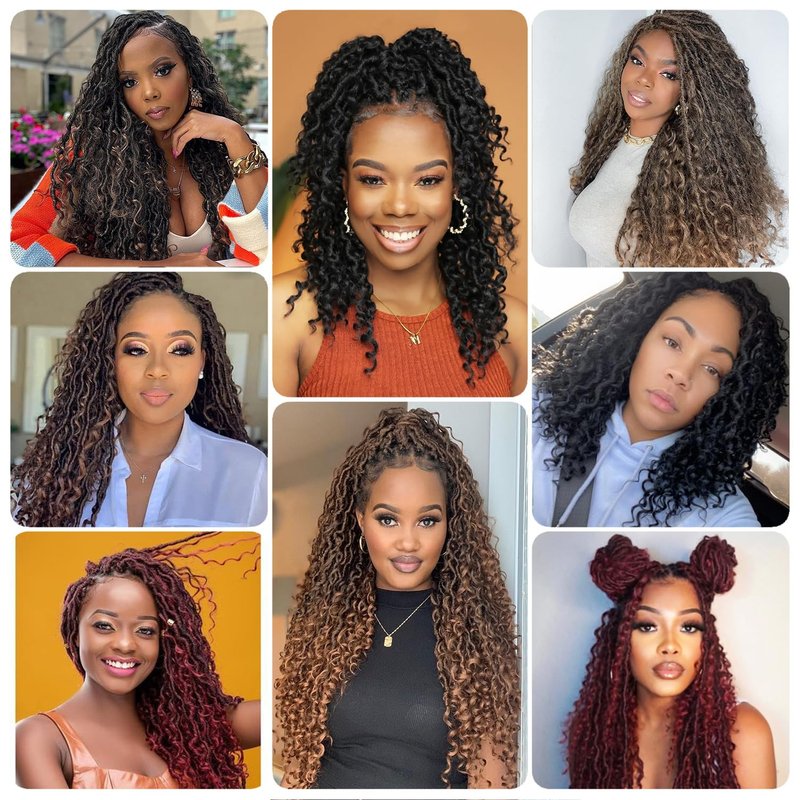 Forevery Goddess Locs Crochet Hair 12 Inch Faux Locs Crochet Hair for Black Women Pre Looped 6 Packs Boho Locs Crochet Hair with Curly Ends 1B
