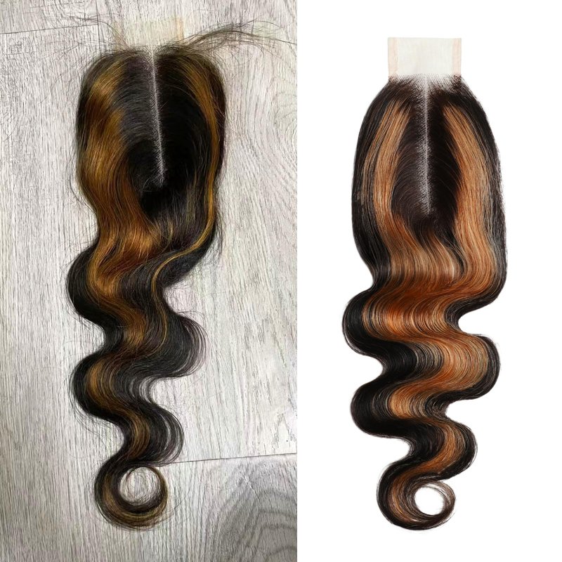 BQRIH #F1B/30 Brown Highlighted 2x6 HD Closure Only Body Wave Human Hair 12 Inch, 15A Salon Grade 100% Virgin Deep Part Ombre Honey Brown Highlight 2by6 Kim K Lace Closure Pre Plucked For Women Sew In