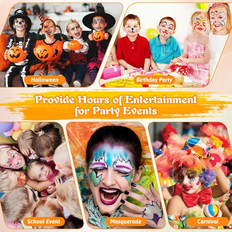 Face Painting Kit - 12x10g Water-Based Split Cake Palette with Stencils & Glitter Crayon | Ideal for Kids & Adults, Perfect for Parties & Events