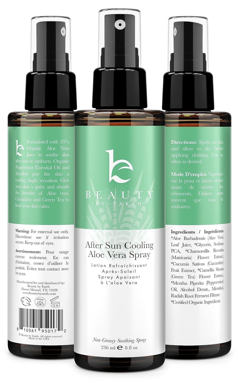 Aloe Vera After Sun Cooling Spray - Organic Formula for Sunburn Relief & Skin Hydration | Fast Absorbing, USA Made