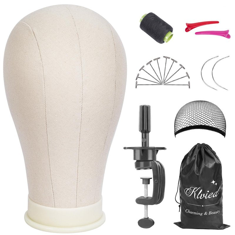 Klvied 22 Inch Cork Canvas Block Head Mannequin Head for Wigs, Wig Head Stand for Display Styling Wigs Making Kit ,Including Doll Head Storage Bag
