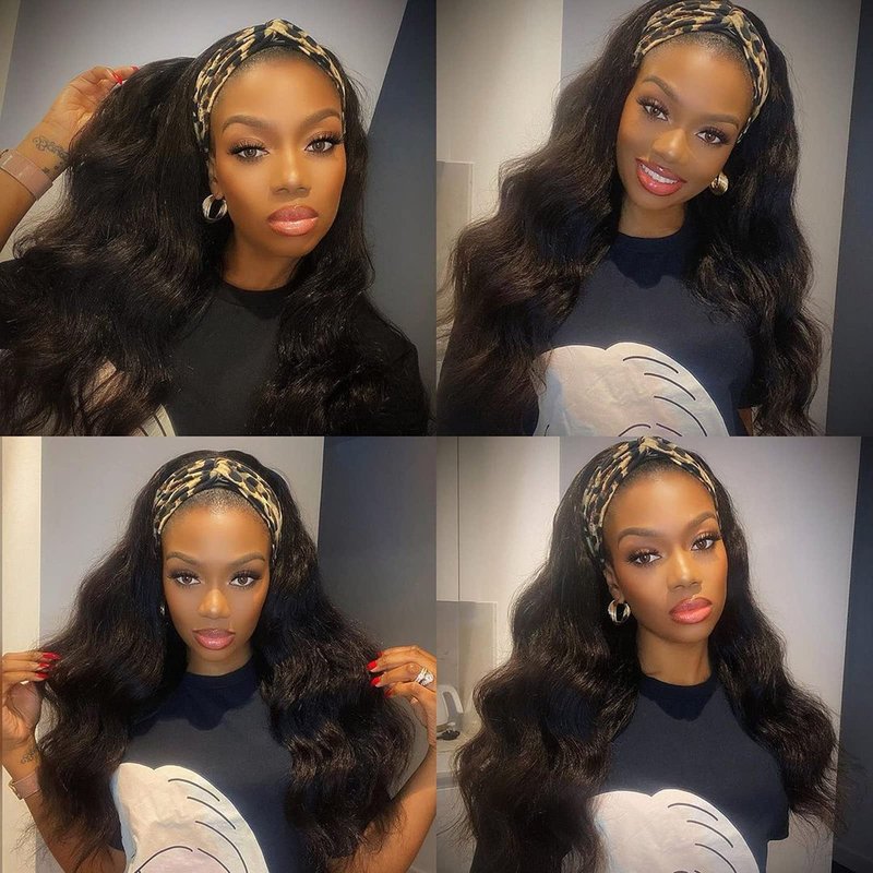 catti Headband Wig Human Hair Body Wave Headband Wigs for Black Women Brazilian Virgin Hair Glueless None Lace Front Half Wigs Human Hair Wear and Go Headband Wigs 180 density (18" Headband wigs)