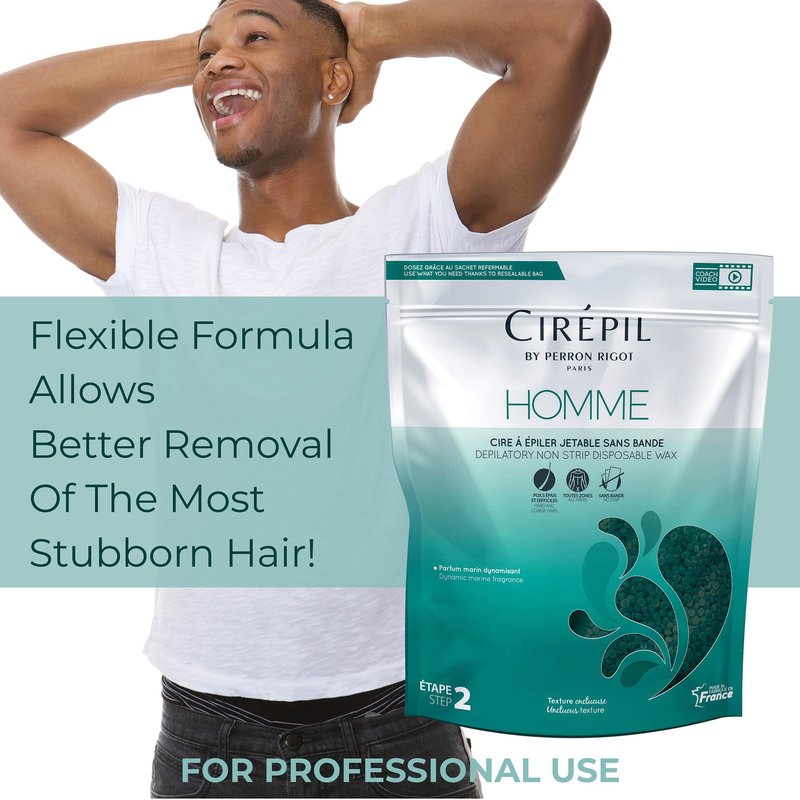 Cirepil - Homme - 800g / 28.22 oz Hard Wax Beads Bag - Strong Grip for Men’s Coarse Hair - Effective Manscaping for Back, Chest & Shoulders - Fresh Marine Scent - Low Temp Refill Bag