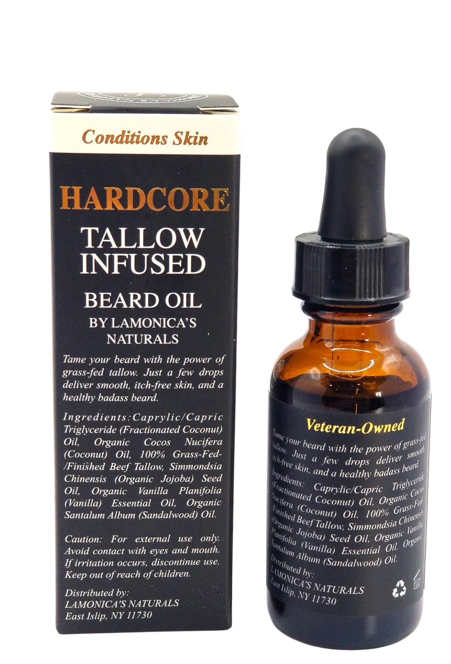 LAMONICA'S NATURALS Beard Oil for Men –TALLOW-INFUSED, Softens & Moisturizes Beard – Organic Sanadalwood + USDA Vanilla Scent – Veteran-Owned Grooming – HARDCORE