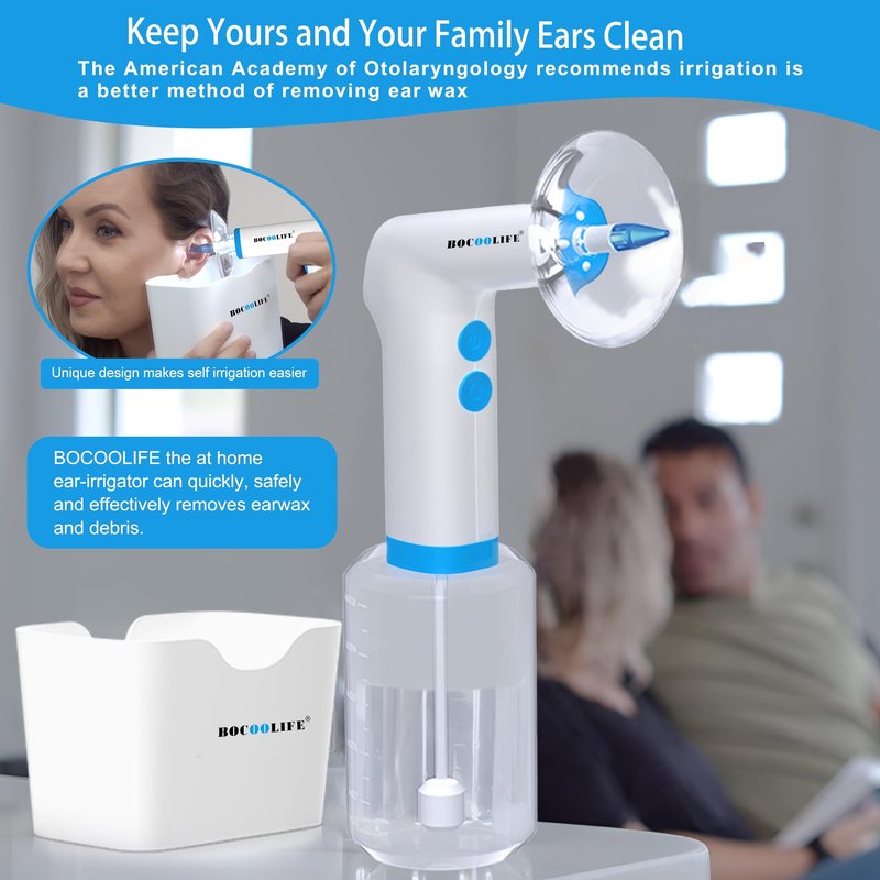 BOCOOLIFE Electric Ear Wax Removal Kit – Water Flushing Irrigation System Ears Flush Cleaner Powered Cleaning 4 Pressure Settings, Safe & Effective Ear Cleaning for Adults, Includes 5 Tips