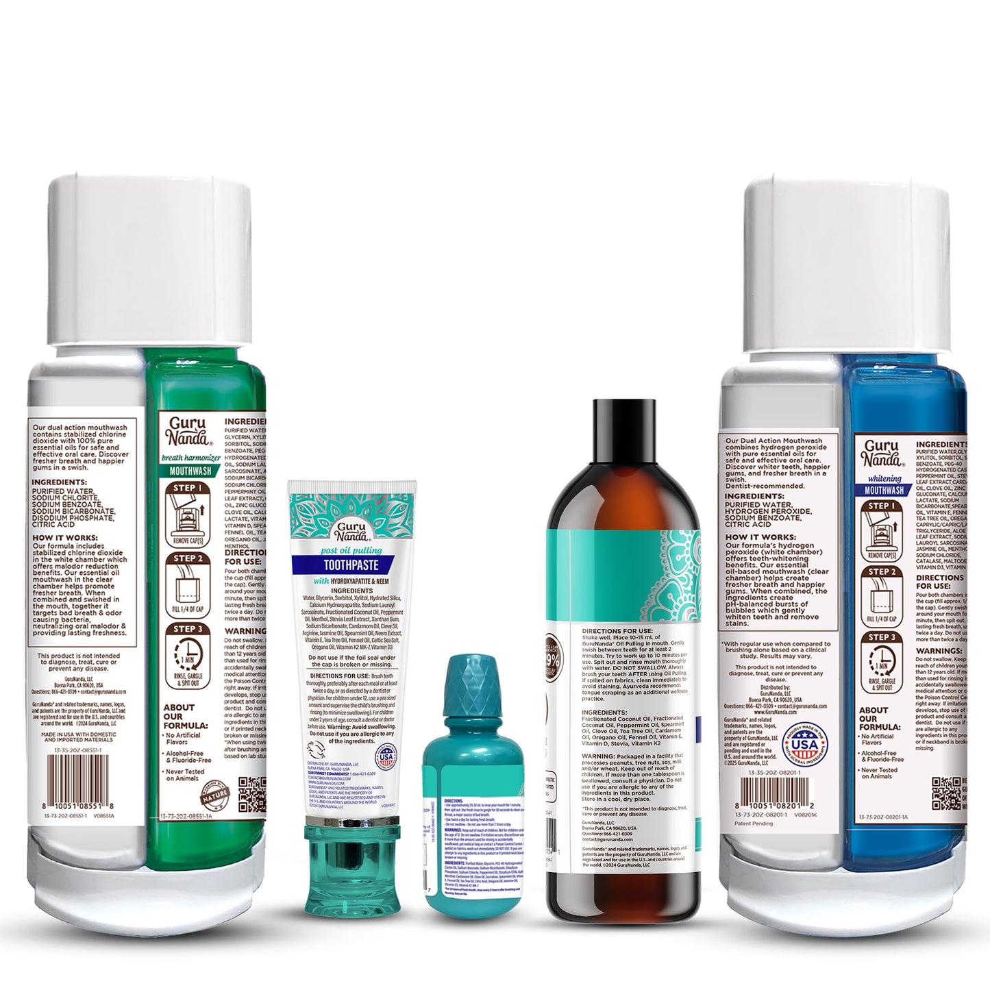 GuruNanda Shine Bright Stay Fresh – Dual Barrel Whitening & Breath Harmonizer Mouthwash & Neem Toothpaste for Long-Lasting Fresh Breath & Teeth Whitening