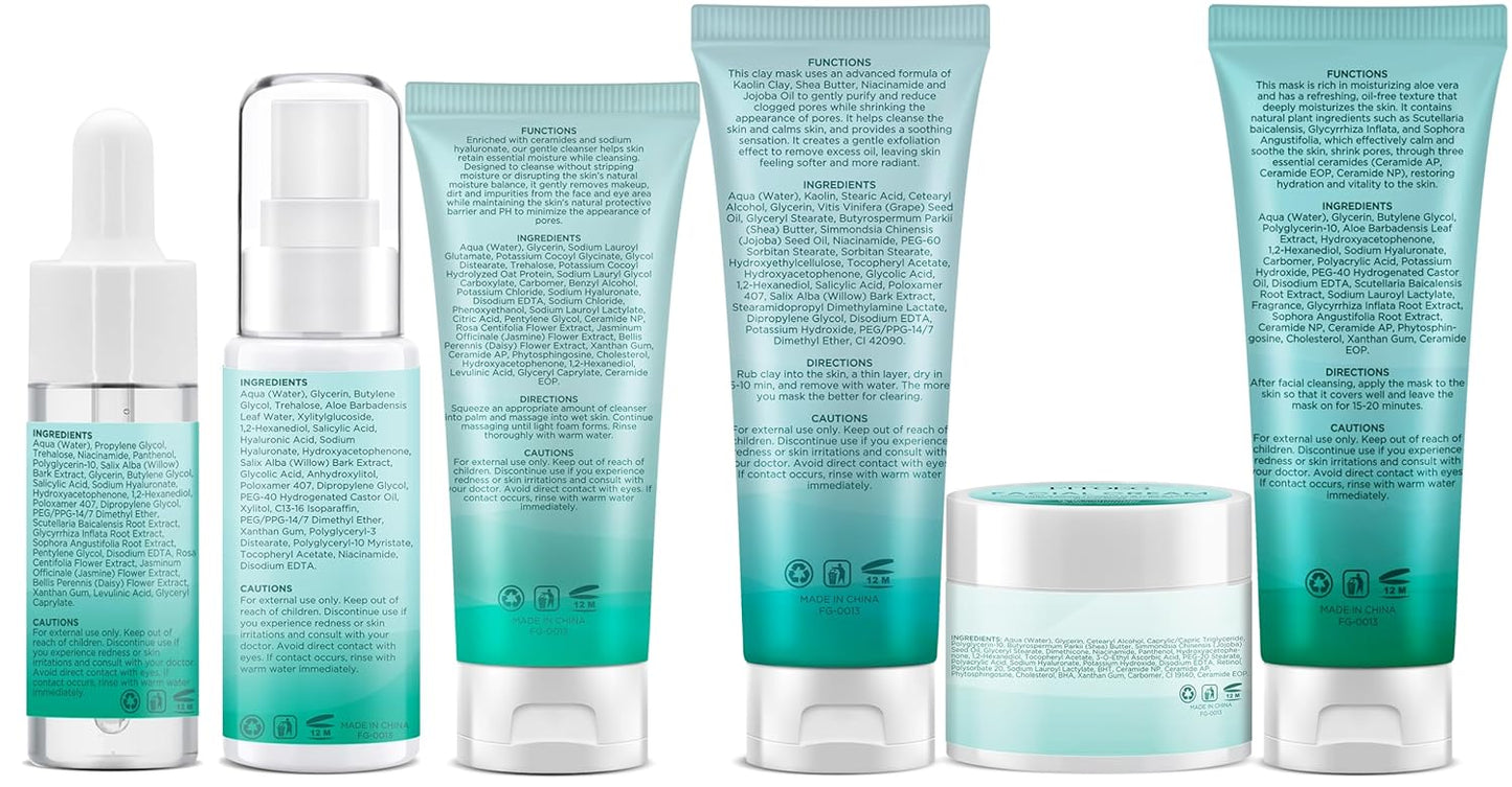 Hydrating Skincare Routine Kit for Teen Girls | Oil Control & Pore Shrinking Travel Size Gift Set