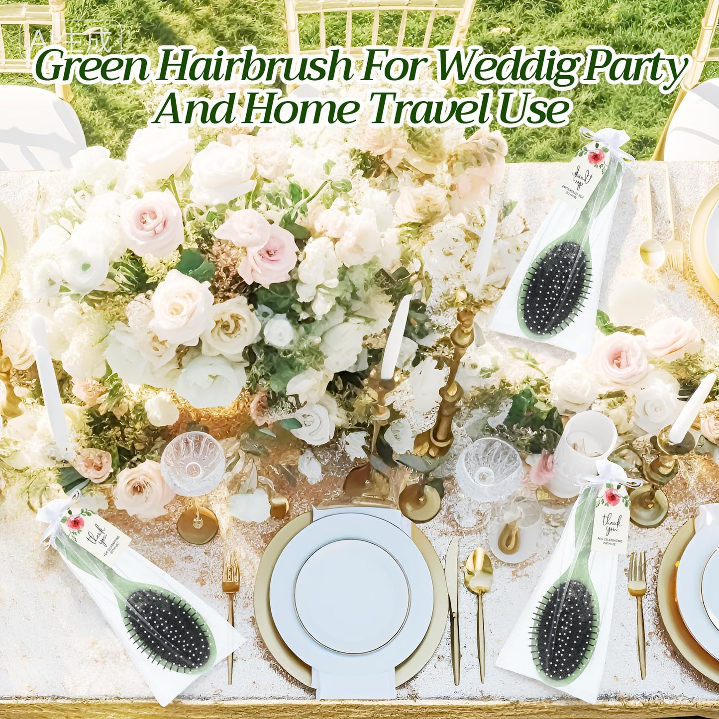 Yiyiring 30 Sets Bridal Shower Hair Brush Favors for Guests Sage Green Wet Detangling Brush bulk with Organza Bags Thank You Card for Wedding Baby Shower Party Gifts for Women