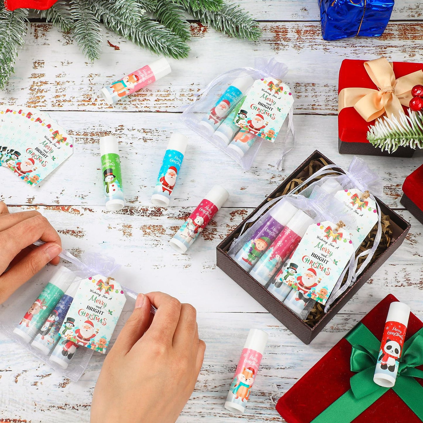 Dunzy 50 Pack Christmas Lip Balms Bulk Party Favors Gifts Xmas Stocking Stuffers Supplies Souvenirs Goodies Moisturizing Lip Care Small Thank You Appreciation Gifts for Guest Boys Girls (Santa Style)