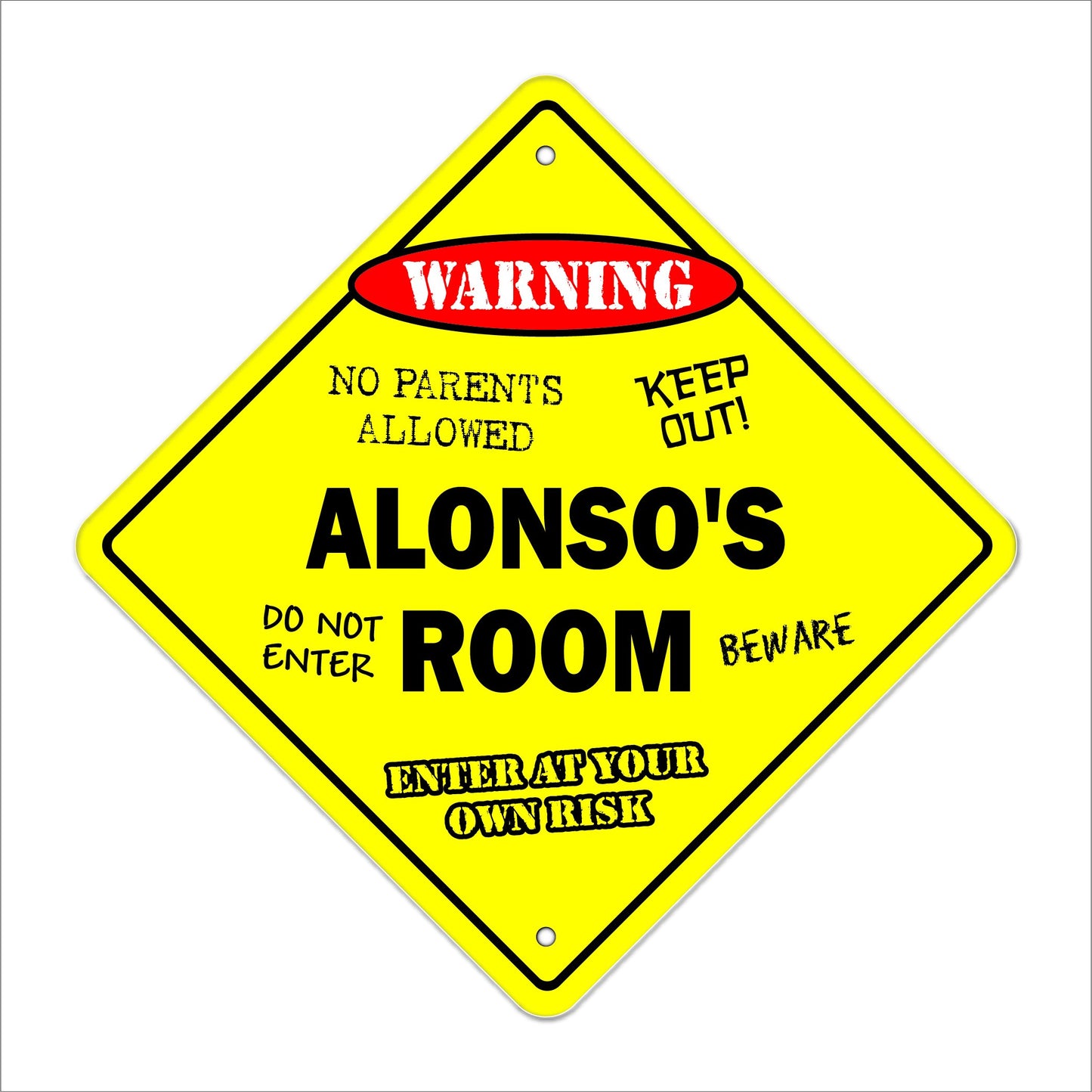 Alonso's Room Sign Crossing Zone Xing | Indoor/Outdoor | 12" Tall Kids Bedroom Decor Door Children's Name boy Girl