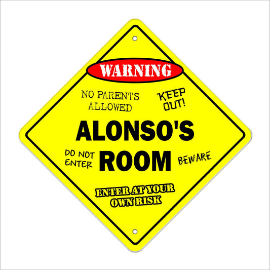 Alonso's Room Sign Crossing Zone Xing | Indoor/Outdoor | 12" Tall Kids Bedroom Decor Door Children's Name boy Girl
