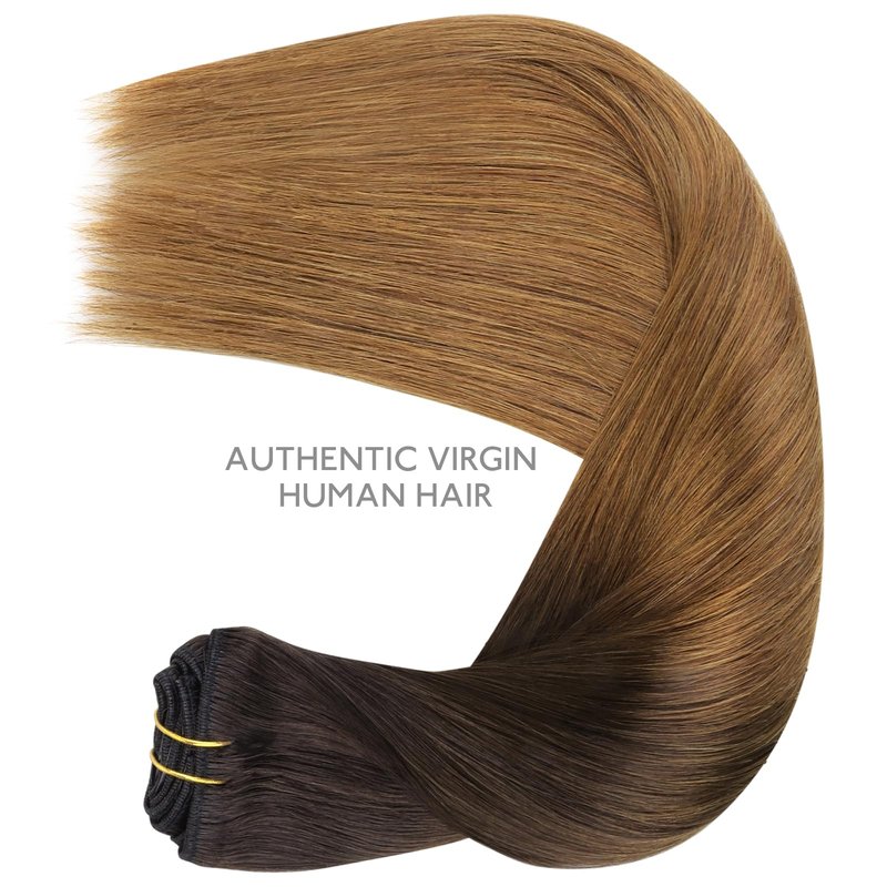 WENNALIFE Clip in Hair Extensions Real Human Hair, 12 Inch 80g 7pcs Remy Hair, Ombre Dark Brown to Light Chestnut Brown Straight Natural Extensiones De Cabello Humano Con Clip Ins