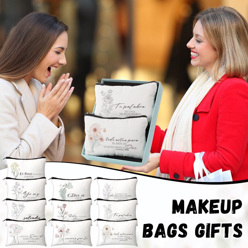 FuWeave 30 Pcs Mothers Day Gifts Spanish Christian Gift Bags for Women Bulk Religious Cosmetic Bag Inspirational Bible Verse Pencil Pouch Christian Makeup Bags with Zipper Church Gift for Travel