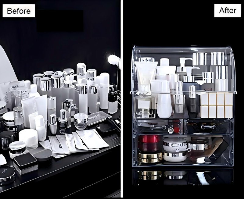 UShioart Clear Large Acrylic Makeup Organizer With Lid Cosmetic Storage Drawers Portable Makeup Organizers Dustproof And Waterproof Box For Women (14in)