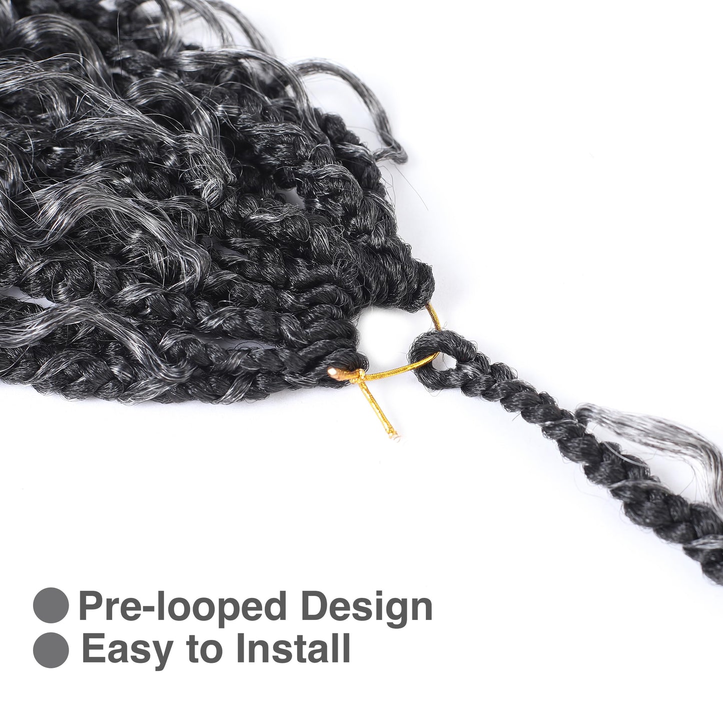 SALANNO Tornado Colorful Spirals Goddess Pre-looped Box Braid Extensions Crochet Hair for Black Women - Synthetic Boho Crochet Braids with Curly Ends(14inch, 9packs, 1B/Grey)
