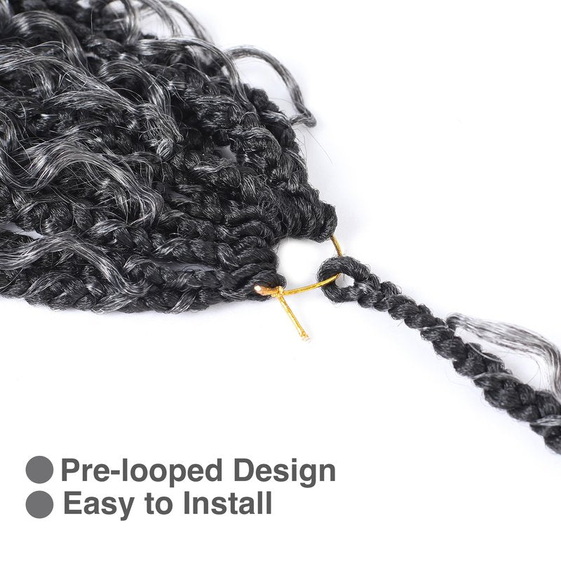 SALANNO Tornado Colorful Spirals Goddess Pre-looped Box Braid Extensions Crochet Hair for Black Women - Synthetic Boho Crochet Braids with Curly Ends(14inch, 9packs, 1B/Grey)