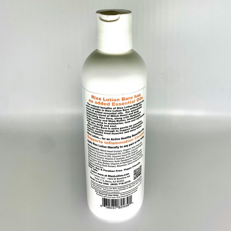 Rixx Lotion Bare Unscented Natural Herbal Blend (Sport Cap) with Witch Hazel, Aloe Vera, Shea Butter and Hyaluronic Acid. Moisturizer and Skin Toner for Face and Body.