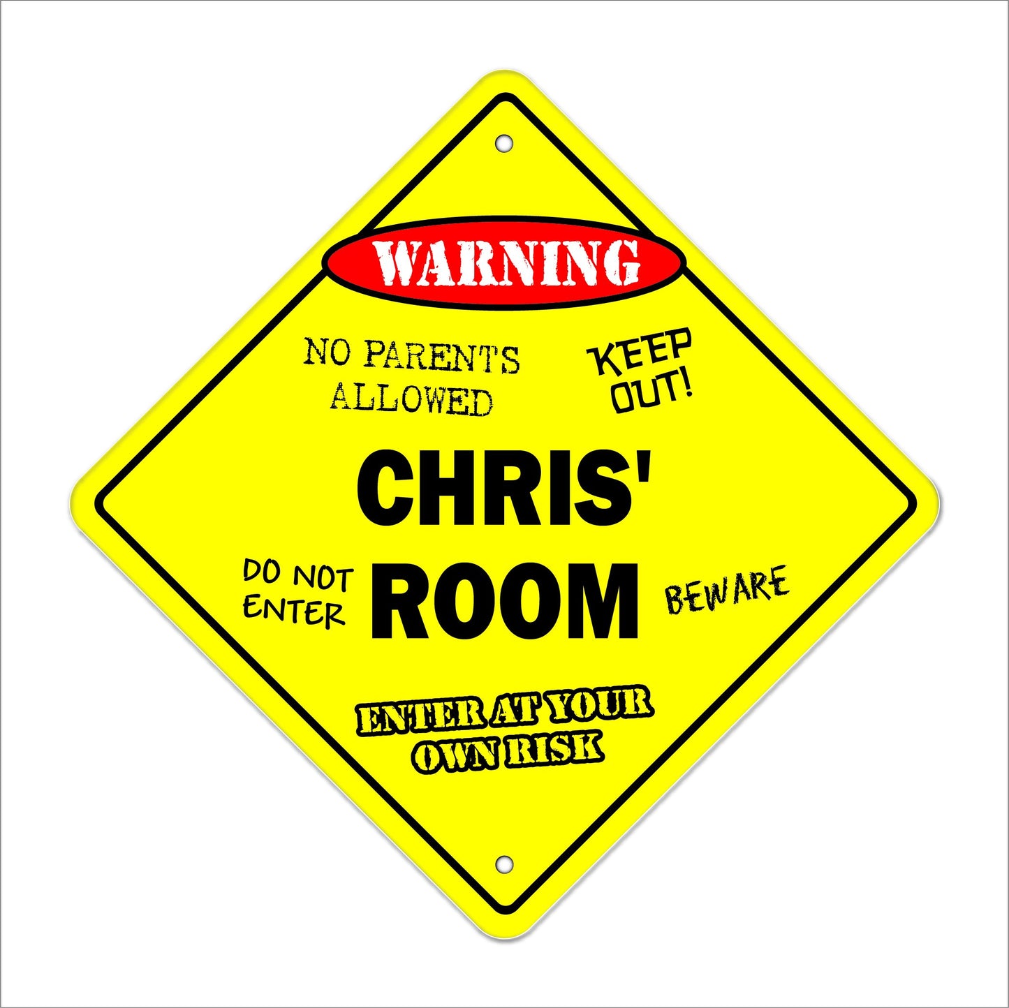Chris' Room Sign Crossing Zone Xing | Indoor/Outdoor | 12" Tall Kids Bedroom Decor Door Children's Name boy Girl