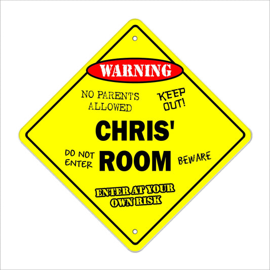 Chris' Room Sign Crossing Zone Xing | Indoor/Outdoor | 12" Tall Kids Bedroom Decor Door Children's Name boy Girl