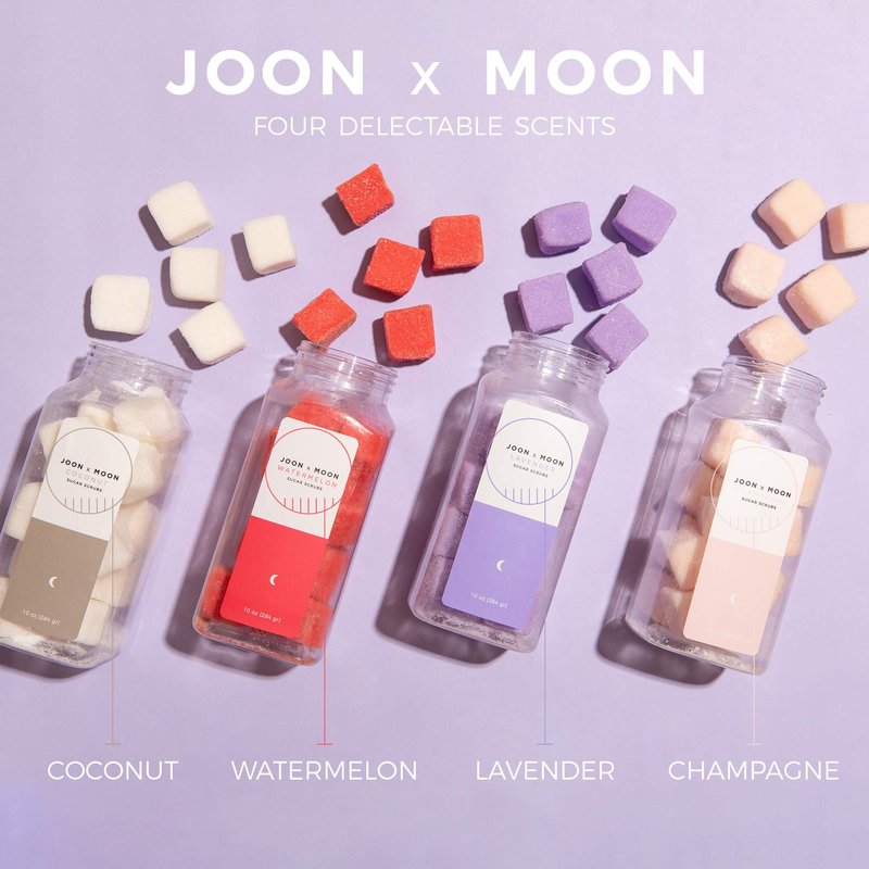 JOON X MOON Sugar Scrub (Champagne, 1 Pack), Exfoliating Body Scrub, Moisturizing Aloe and Shea Butter to Soften and Nourish Skin, Beauty and Self Care Essential, Single Use Scrub Cubes, 10 oz