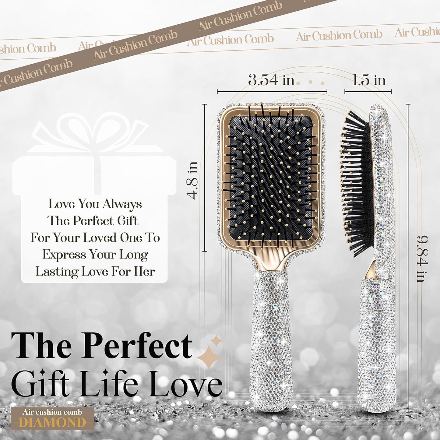 Rhinestone Hair Brush for Women - Bling Detangling Paddle Comb | Curly & Wet/Dry Hair Types
