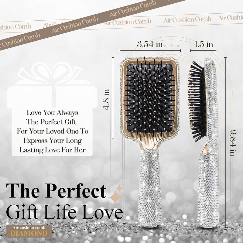 Rhinestone Hair Brush for Women - Bling Detangling Paddle Comb | Curly & Wet/Dry Hair Types