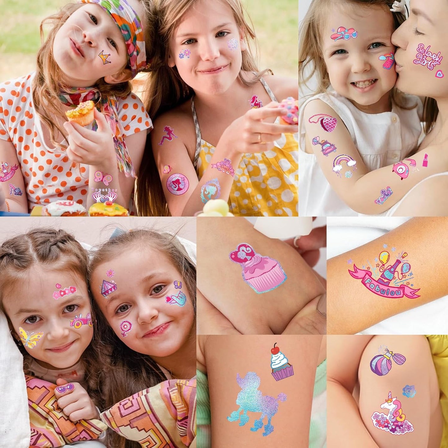 Waterproof Temporary Tattoos - 118pcs Groovy Fake Tattoo for Kids Birthday Party Supplies, Star Unicorn Smiley Rainbow Flower Candy Crown Arts and Crafts for Boys or Girls 6 7 8 9 10 11 12 years old